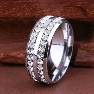 8MM Couple Full Crystal Sapphire Engagement Weddin